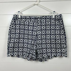 Crown & Ivy Shelby Shorts Navy Blue Pattern Scallop Hem sz 20W